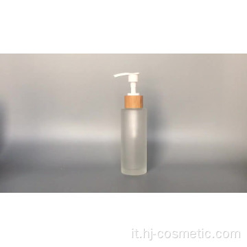 vendita all&#39;ingrosso Gelo 150 ml 100ml bottiglia di vetro con pompa a spruzzo lozione di bambù in legno Packaging cosmetico fatto su misura